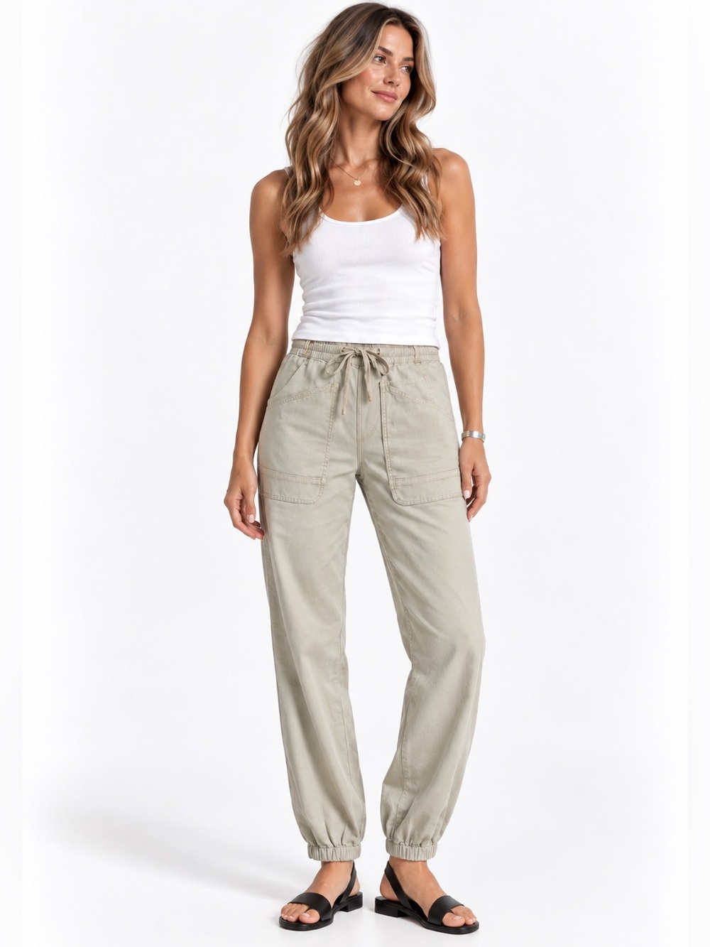 NWT Sundance Nyla Drawstring Utility Joggers in Stone Size M